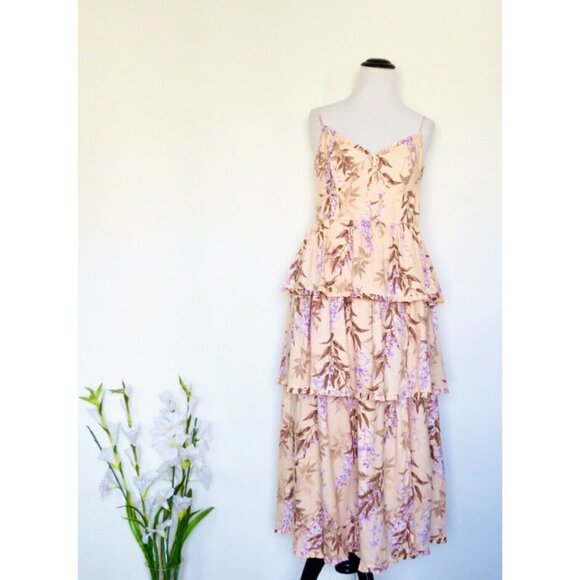 NEW! House of Harlow Ponte Bustier Lace-up-back Tiered Maxi Dress Linen SZ S - Picture 6 of 11